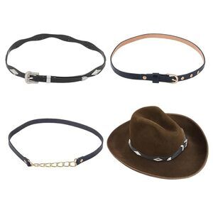 8773 3 Styles Leather Hat Bands Western Hats Belt Cowboy Band Adjustable